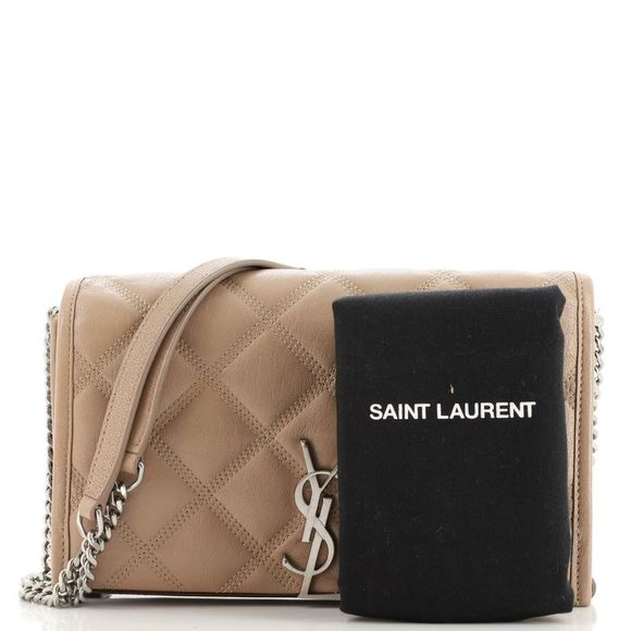Saint Laurent Becky Chain Wallet Quilted Leather Neutral - Picture 2 of 8